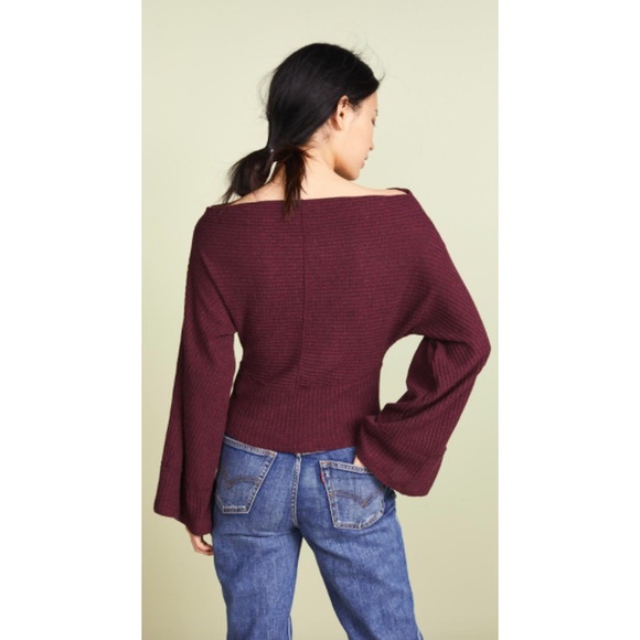We The Free / Free People Crazy On You Thermal Knit Off Shoulder Sweater in Wine - Picture 7 of 12